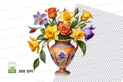 Floral bouquet in ornate vase clipart png Product Image 1