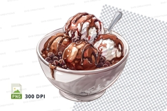 Ice cream scoops with chocolate sauce clipart png Product Image 1