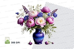 Floral bouquet in blue vase clipart png Product Image 1