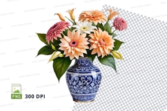 Floral bouquet in blue and white vase clipart png Product Image 1