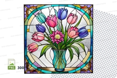 Stained glass flower bouquet in vase clipart png Product Image 1