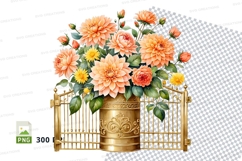 Floral bouquet in gold vase clipart png Product Image 1