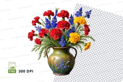Clipart png of a vase with colorful flowers Product Image 1