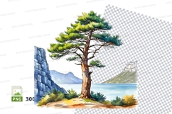 Watercolor pine tree landscape clipart png Product Image 1