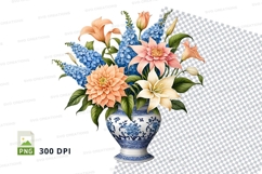 Floral bouquet in blue and white vase clipart png Product Image 1