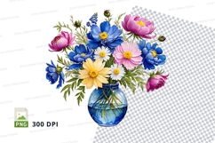 Floral bouquet in blue vase clipart png Product Image 1