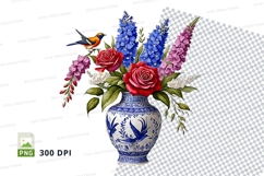 Vintage style floral bouquet in blue and white porcelain vas Product Image 1