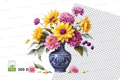 Vase with sunflowers and dahlias clipart png Product Image 1