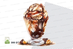 Ice cream sundae with chocolate sauce and nuts Product Image 1