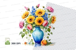 Floral bouquet in blue vase clipart png Product Image 1