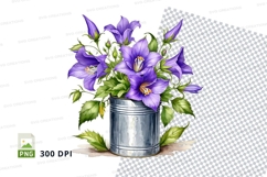 Purple bellflowers in metal bucket clipart png Product Image 1