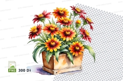 Watercolor flower bouquet in metal bucket clipart png Product Image 1