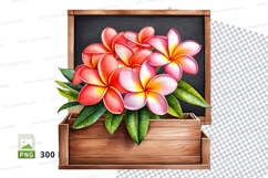 Wooden box mockup with tropical flowers Product Image 1