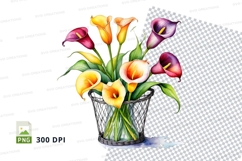 Watercolor calla lily bouquet in vase clipart png Product Image 1