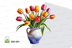 Clipart png of tulips in a blue ceramic vase Product Image 1