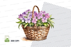 Wicker basket with purple flowers clipart png Product Image 1