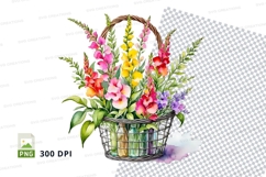 Watercolor flower basket clipart png Product Image 1