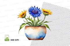 Watercolor flower pot with blue and yellow flowers mockup Product Image 1