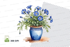 Blue flower bouquet in blue vase clipart png Product Image 1
