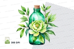 Green glass bottle with floral design mockup Product Image 1