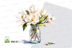 Watercolor magnolia flowers in a jar clipart Product Image 1
