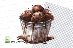 Chocolate ice cream scoops in metal bucket mockup Product Image 1