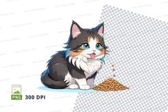 Cartoon kitten eating food clipart png Product Image 1