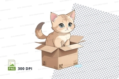 Cartoon kitten in a cardboard box clipart png Product Image 1