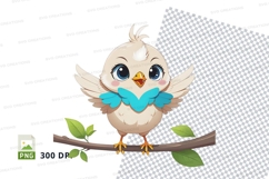 Cartoon bird on branch clipart png Product Image 1