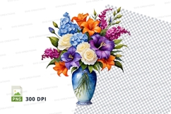 Clipart png of a floral bouquet in a blue vase Product Image 1