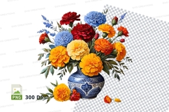Vintage floral bouquet in blue vase clipart png Product Image 1
