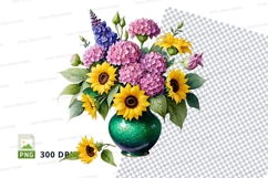 Floral bouquet in green vase clipart png Product Image 1