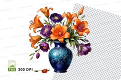 Floral bouquet in blue vase clipart png Product Image 1