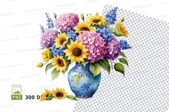 Floral bouquet in blue vase clipart png Product Image 1