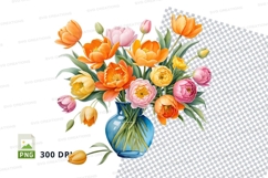 Flower bouquet in blue vase clipart png Product Image 1