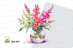 Watercolor flower bouquet in vase clipart png Product Image 1