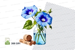 Blue flowers in a glass vase clipart png Product Image 1