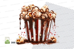Chocolate drizzled popcorn in a striped bucket mockup Product Image 1