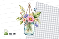 Hanging mason jar with flowers clipart png Product Image 1