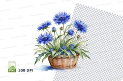 Blue flower bouquet in basket clipart png Product Image 1