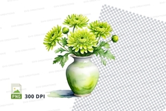 Green chrysanthemum flowers in vase clipart png Product Image 1