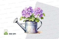 Watering can with purple flowers clipart png Product Image 1