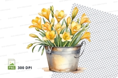 Yellow tulips in metal bucket clipart png Product Image 1