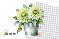 Watercolor illustration of light green dahlias in metal buck Product Image 1