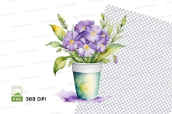 Watercolor flower bouquet in pot clipart png Product Image 1