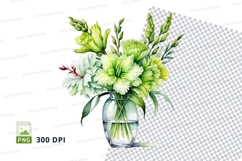 Watercolor flower bouquet in vase clipart png Product Image 1