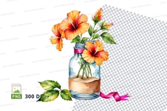 Watercolor hibiscus flowers in a mason jar Product Image 1