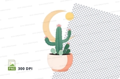 Cactus in pot with moon and sun clipart png Product Image 1