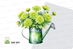 Watering can with yellow flowers clipart png Product Image 1