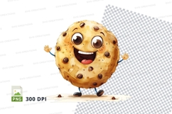 Cartoon chocolate chip cookie character clipart png Product Image 1